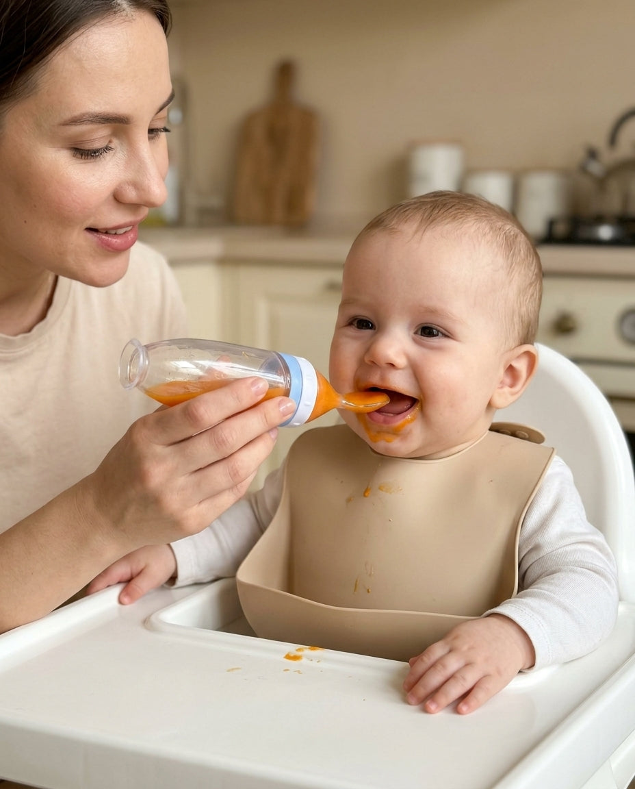 Mama karmi dziecko butelką-łyżeczką Amci
